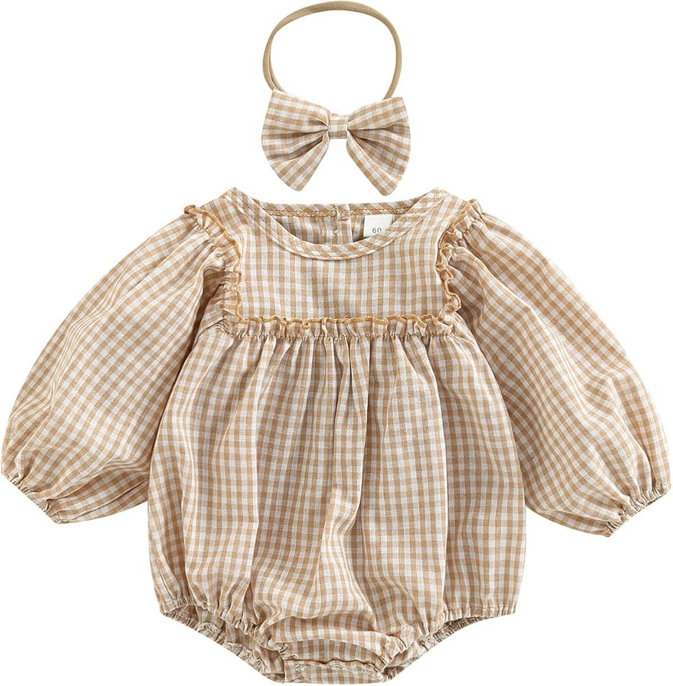 Douhoow Infant Baby Girl Plaid Romper Baby Sweatshirt Romper | Amazon (US)