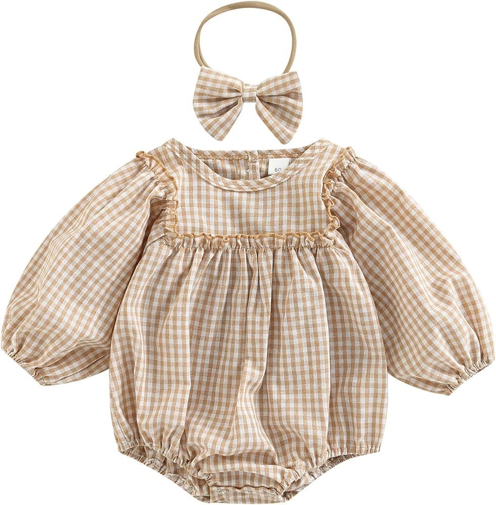 Infant Baby Girl Plaid Romper Baby Sweatshirt Romper Ruffle Festival Clothes Fall Winter Outfits wit | Amazon (US)