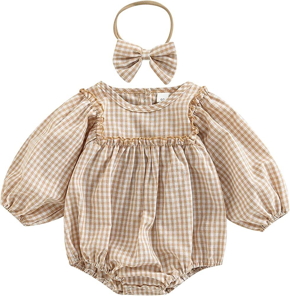 Infant Baby Girl Plaid Romper Baby Sweatshirt Romper Ruffle Festival Clothes Fall Winter Outfits wit | Amazon (US)