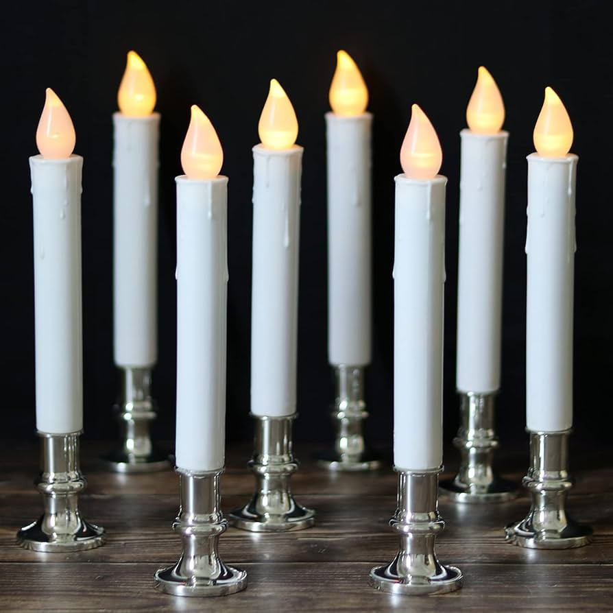 DRomance 9" Flameless Window Taper Candles Battery Operated with 8-Key Remote and Timer, 8 Pack White Christmas Holdiay Window Candles with Silver Holders, Suction Cups and AA Batteries Included | Amazon (US)