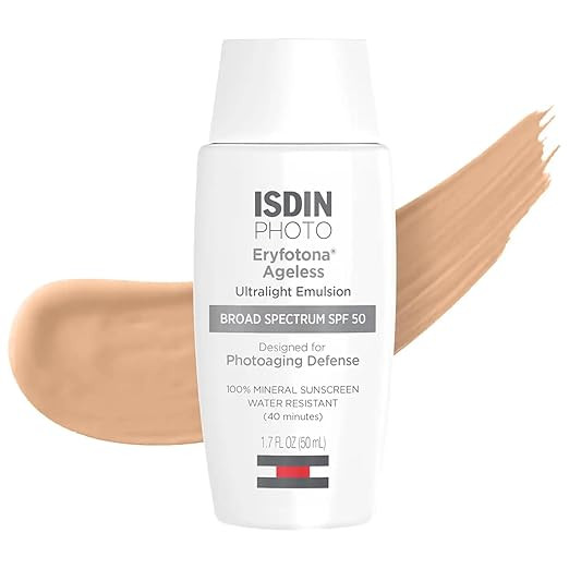 ISDIN Eryfotona Ageless Tinted Mineral Sunscreen SPF 50, Anti-Aging Face Sunscreen with Zinc Oxid... | Amazon (US)