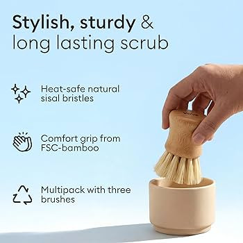 Vove Cleaning Essentials Set \u2013 Bamboo Dish Brush with Replacement Head, 2 Scrub Brushes, 2 S... | Amazon (US)