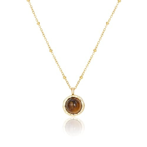 Monsefi Tigers Eye Gold Pendant Necklaces for Women Trendy Gemstone Dangle Necklace Brown Prom Fashion Jewelry Gifts 18K Gold Plated Round Bead Chain Graduation Gift for Friends | Amazon (US)