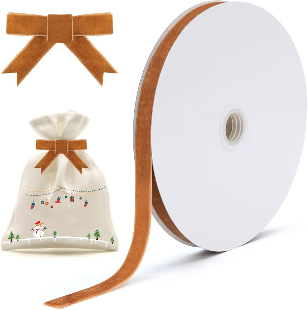 Brown Velvet Ribbon 0.59 Inch × 25 Yards, Christmas Single Side Velvet Ribbon, Vintage Velvet Ri... | Amazon (US)