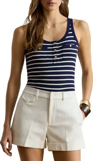Stripe Button Trim Rib Knit Tank Top | Nordstrom