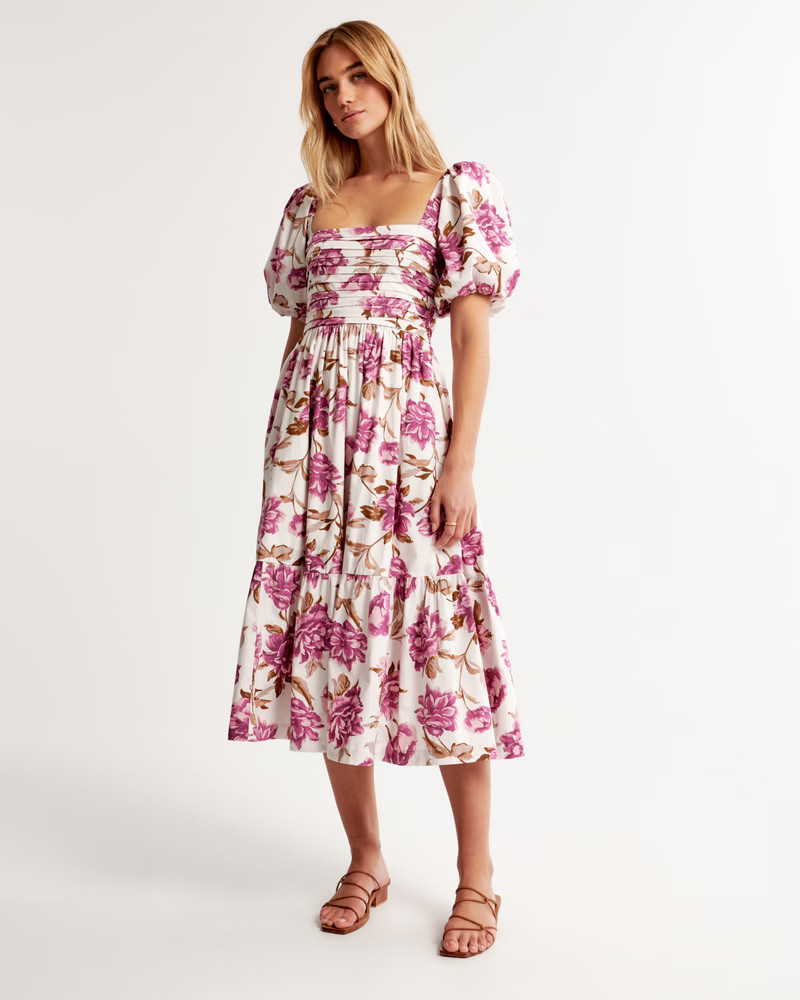 Emerson Poplin Puff Sleeve Midi Dress | Abercrombie & Fitch (US)