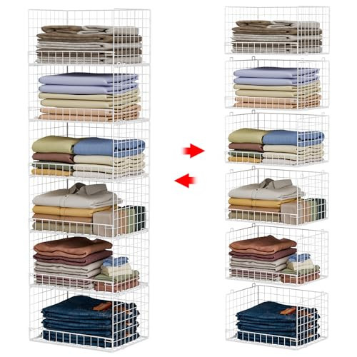 Yociyoga 6-Tier Stackable Closet Organizers and Storage Shelves, Closet Shelf Organizer Basket Bins, Foldable Sweater Storage for Closet Organizer System, White（Patent Pending） | Amazon (US)