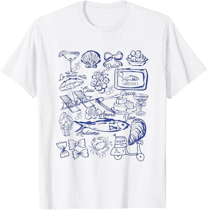 Italian Summer Clean Girl Sardines Fisherman Aesthetic T-Shirt | Amazon (US)