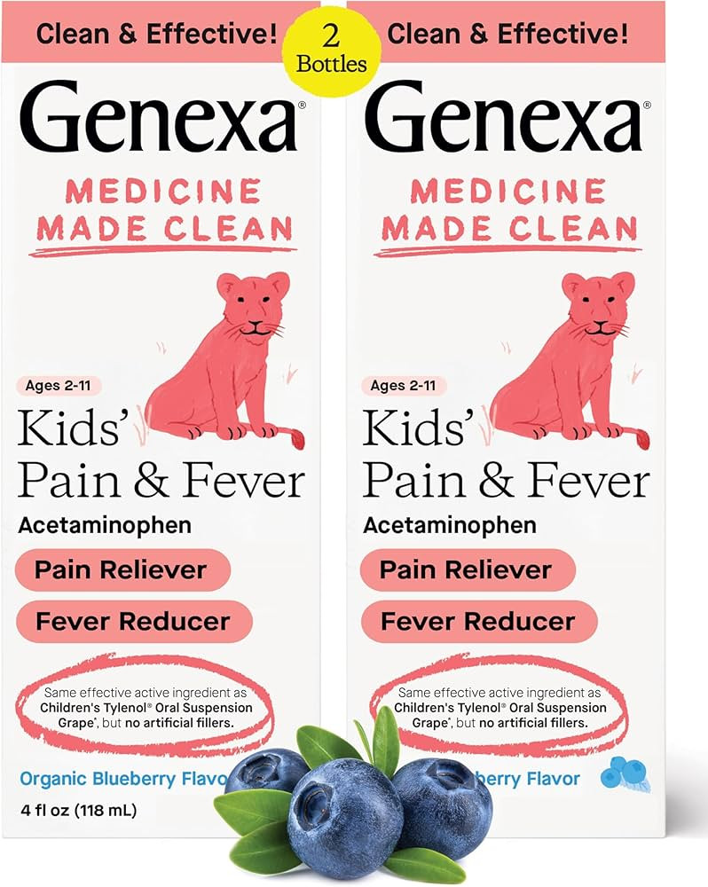 Genexa Kids’ Pain and Fever Reducer | Childrens Acetaminophen, Dye Free, Liquid Oral Suspension... | Amazon (US)