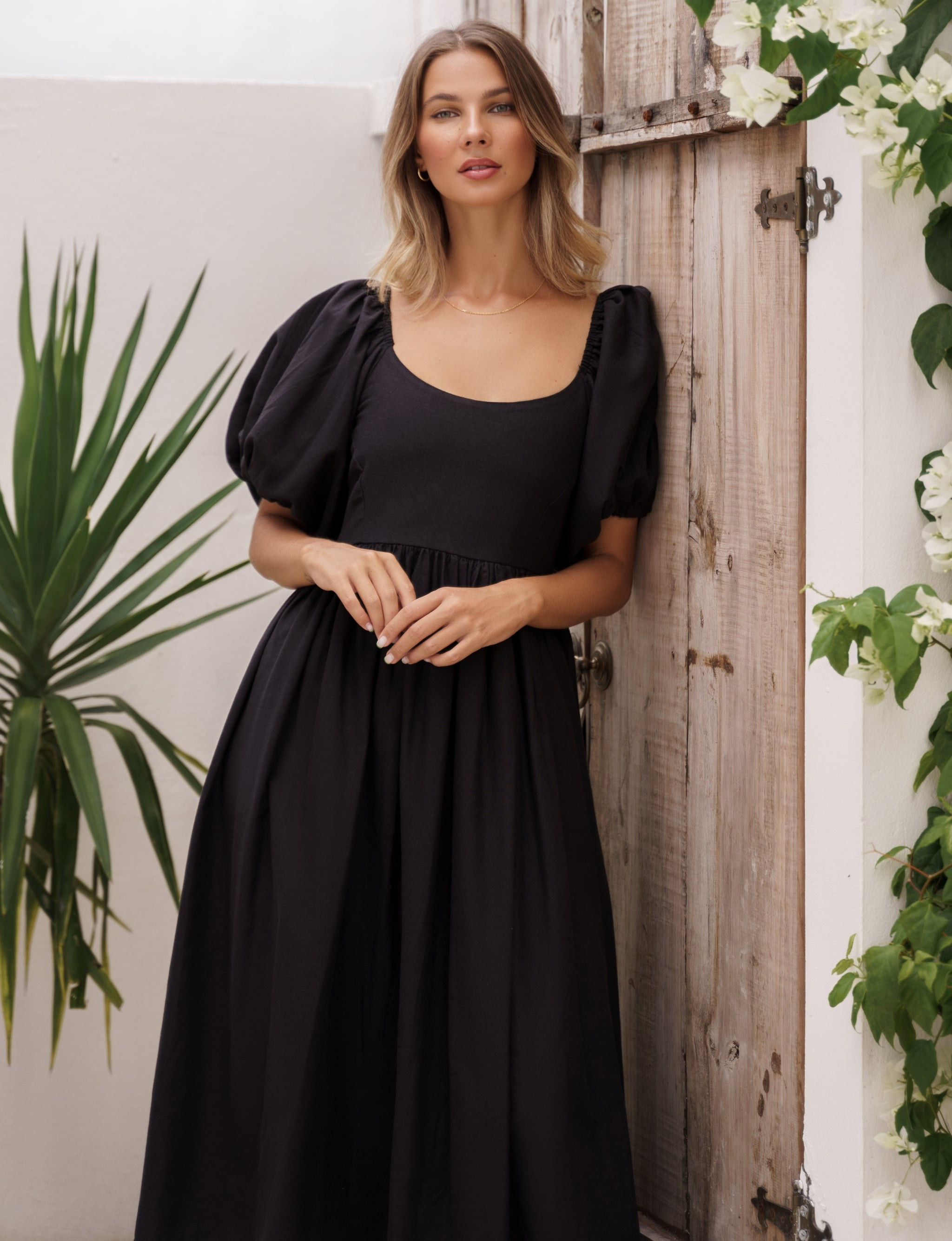 Cherie Puff Sleeve Linen Midi Dress - Plus | Dressbarn