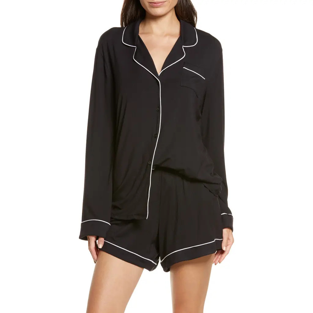 Nordstrom Moonlight Eco Long Sleeve Short Pajamas in Black at Nordstrom, Size X-Large | Nordstrom