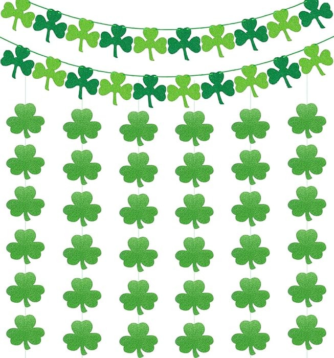 St Patricks Day Decorations St. Patricks Day Decor NO DIY 8Pcs Shamrock Clover Garland Hanging Fe... | Amazon (US)