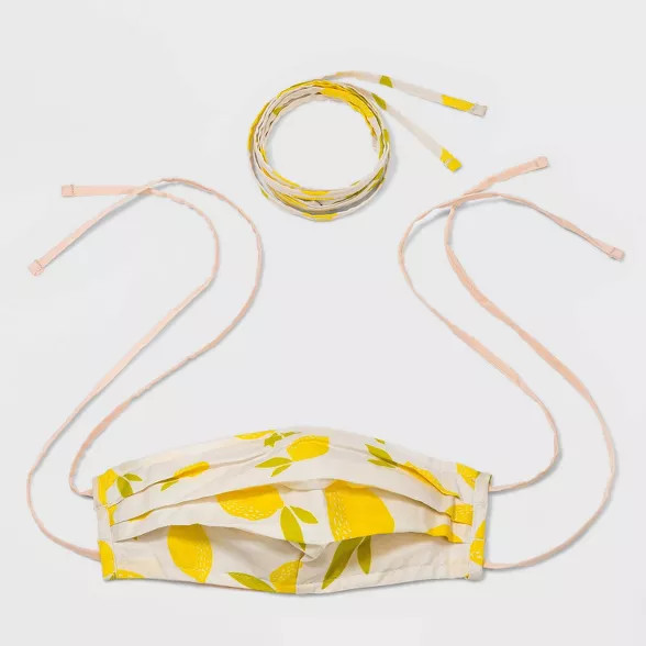 Women's Fabric Mask Lemon Print with Interchangeable Ties - Wild Fable™ Cream | Target