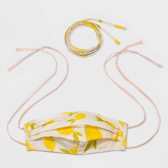 Women's Fabric Mask Lemon Print with Interchangeable Ties - Wild Fable™ Cream | Target