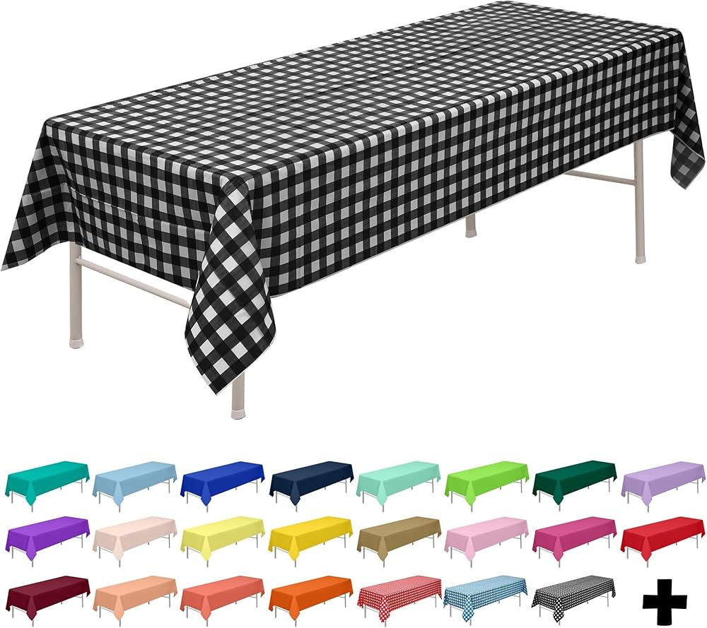 PARTY ULYJA Black & White Gingham Checkered Tablecloths Plastic 3-Pack Premium 54 Inches x 108 In... | Amazon (US)