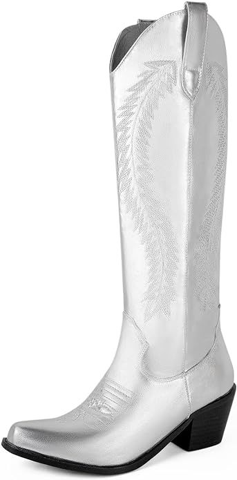 MUCCCUTE Women's Cowgirl Embroidered Western Knee High Boots, Pointed Toe Medium Chunky Heel 5cm ... | Amazon (CA)