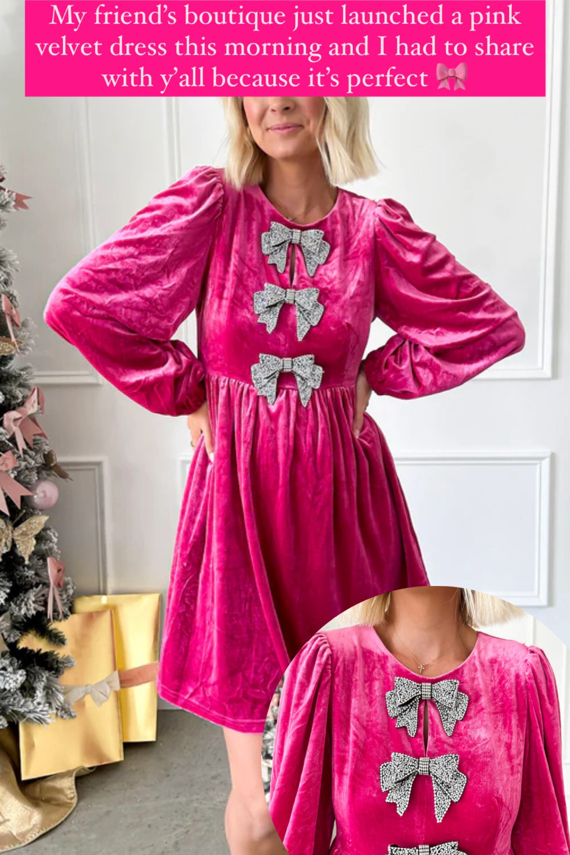 Velvet bow dress / pink velvet dress / pink velvet bow dress / holiday party dress

#LTKHoliday #LTKFindsUnder100 #LTKParties