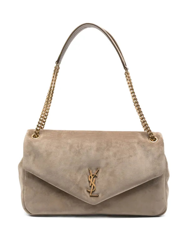 Saint Laurent Large Calypso logo-plaque Suede Shoulder Bag | Neutrals | FARFETCH DE | Farfetch Global