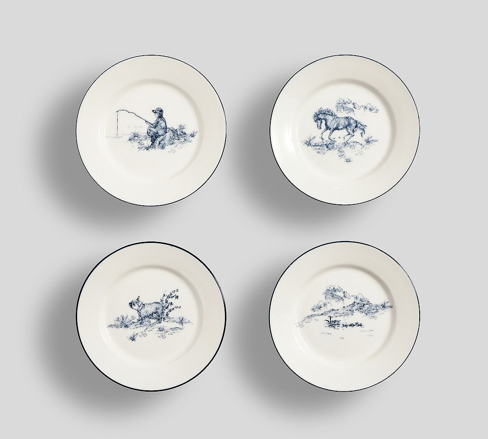 Brandon Maxwell Groveland Toile Appetizer Plates, Mixed Set of 4 - Black/White | Pottery Barn (US)