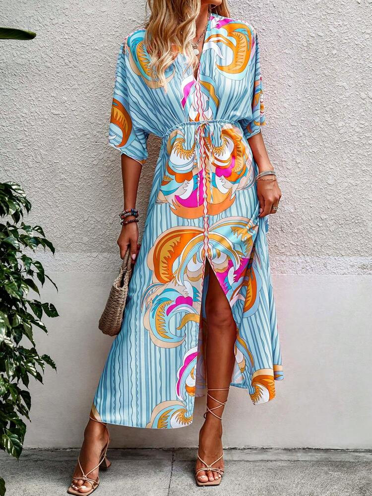 $17.99        
    (500+)
        
      SHEIN VCAY Allover Print Batwing Sleeve Drawstring Waist... | SHEIN