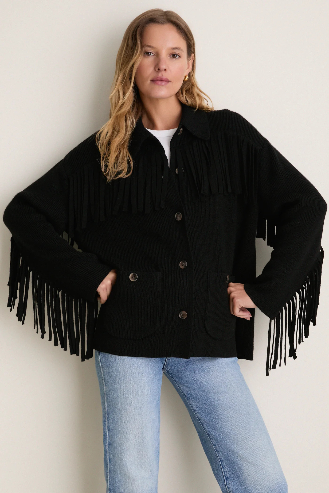 Black Western Fringe Sweater Jacket | Tuckernuck (US)