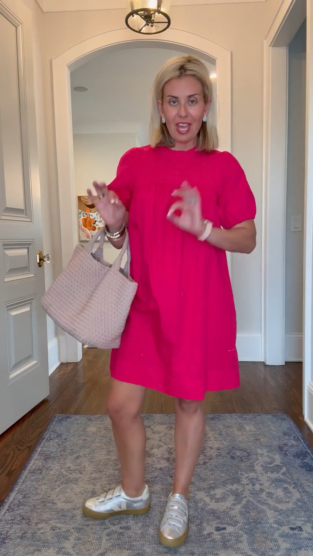 Well isn’t this the cutest little dress ever?!? I’m in an xs and 8 sneaker. 

*code Catherine20 at Allie + Bess