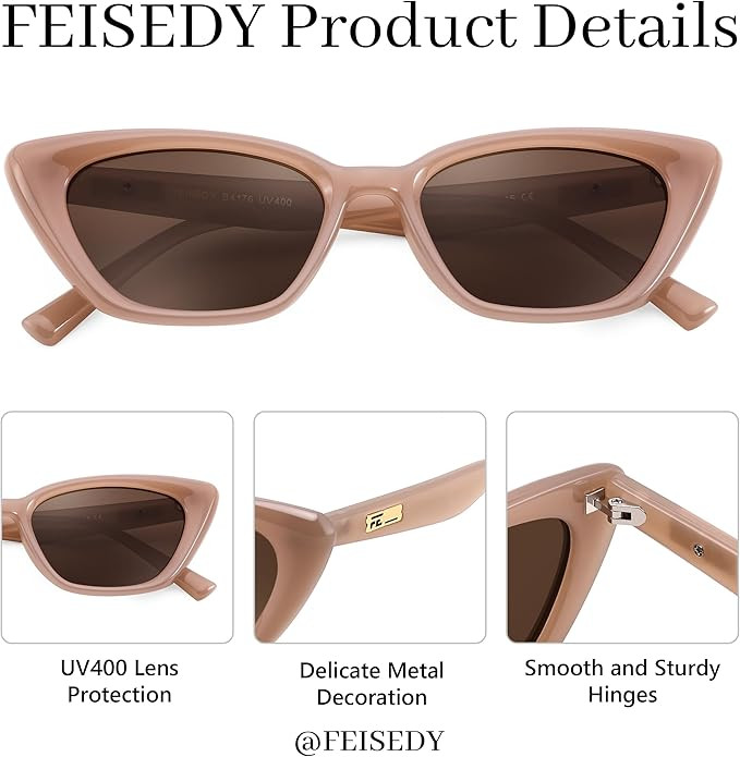FEISEDY Trendy Polarized Cateye Sunglasses for Women Men Retro Rectangle Narrow Sunnies B4176 | Amazon (CA)
