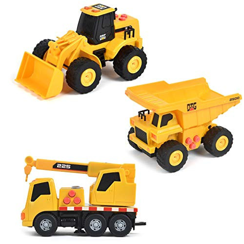 Sunny Days Entertainment Mini Construction Vehicles 3 Pack – Lights and Sounds Pull Back Toy Vehicle | Includes Dump Truck Front End Loader and Crane Truck – Maxx Action | Amazon (US)