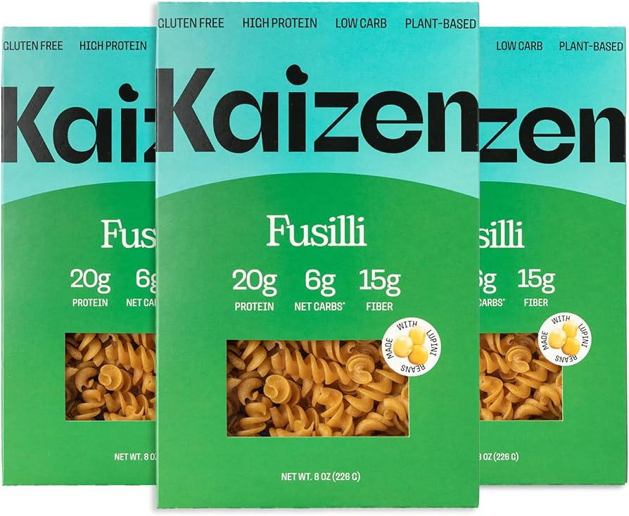 Kaizen Low Carb Keto Pasta Fusilli - High Protein (20g), Gluten-Free, Keto-Friendly (6g Net), Pla... | Amazon (US)
