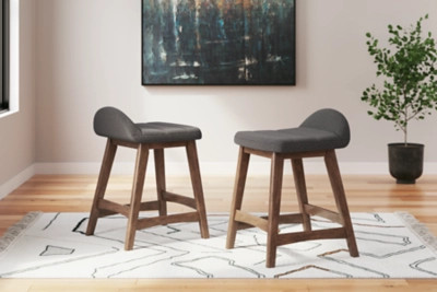 Lyncott Counter Height Upholstered Bar Stool, Charcoal/Brown | Ashley