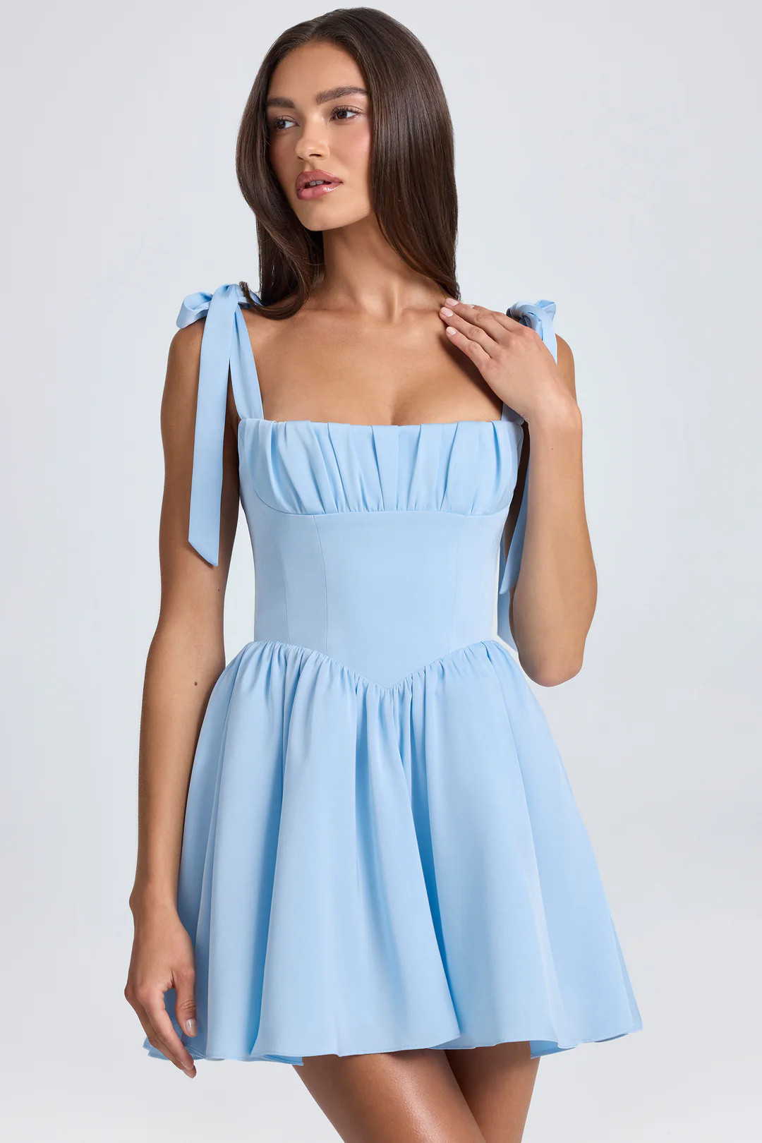 Draped Corset Mini Dress in Powder Blue | Oh Polly