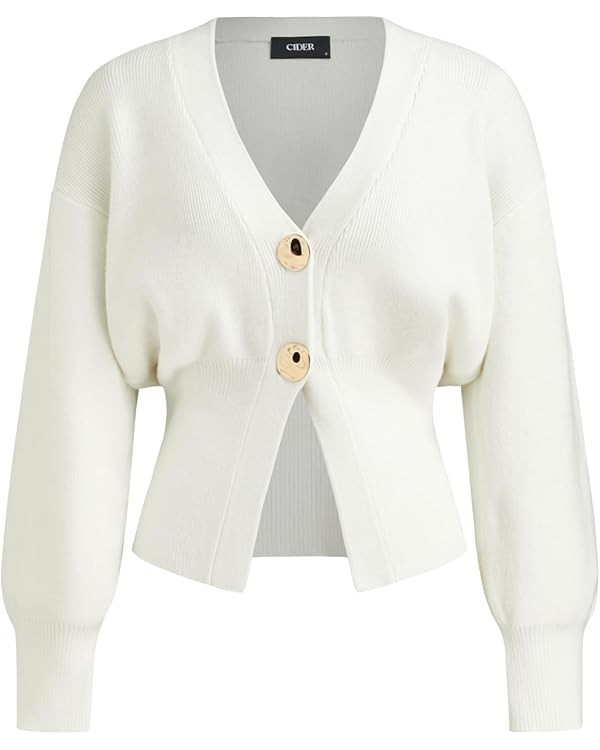 CIDER Cardigan Sweater for Women Knitted Long Sleeve V Neck Trendy Open Front Sweaters with Gold ... | Amazon (US)