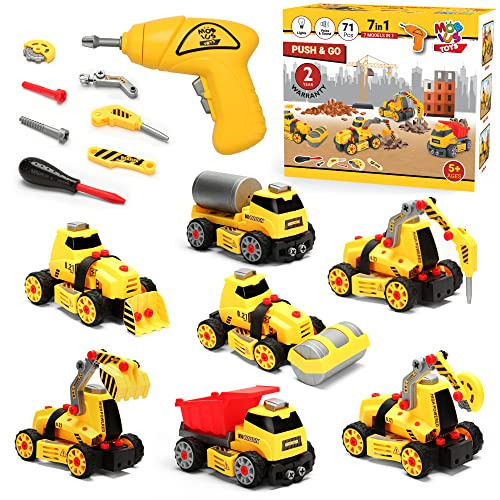 MOBIUS Toys 7 in 1 Take Apart Truck Construction Set - STEM Learning Kids Builder PlaySet w/Electric Drill, DIY Engineering Building w/Lights, Sounds, Push & Go, Boys & Girls, Ages 4-7 Years Old | Amazon (US)