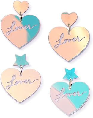 JeanBeau Pink Heart Star Acrylic Dangle Earrings for Women Teen Sparkly Aurora Earings Dangling L... | Amazon (US)