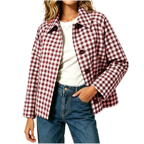 Shackets for Women 2026 Flannel Plaid Jackets Collar Button Down Casual Shirt Fall Winter Fashion Clothes | Amazon (US)
