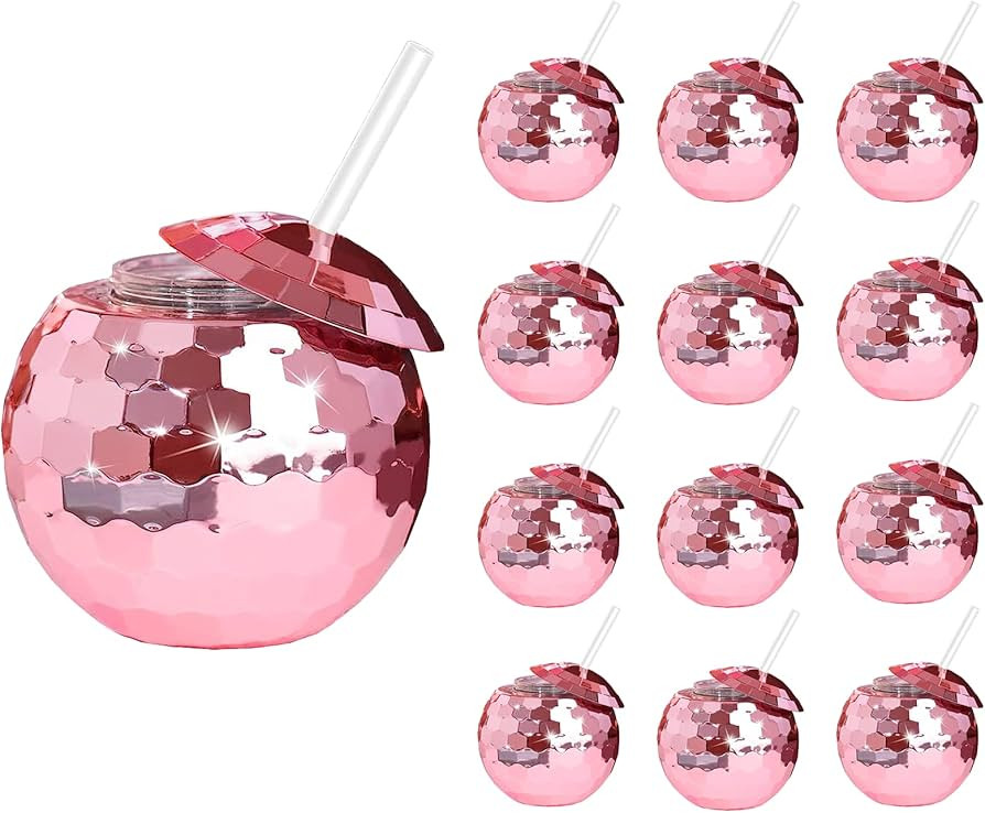 12 PCS Disco Ball Cups, 20Oz Disco Party Cups with Lid and Reusable Straw Flash Ball Cocktail Cup... | Amazon (US)