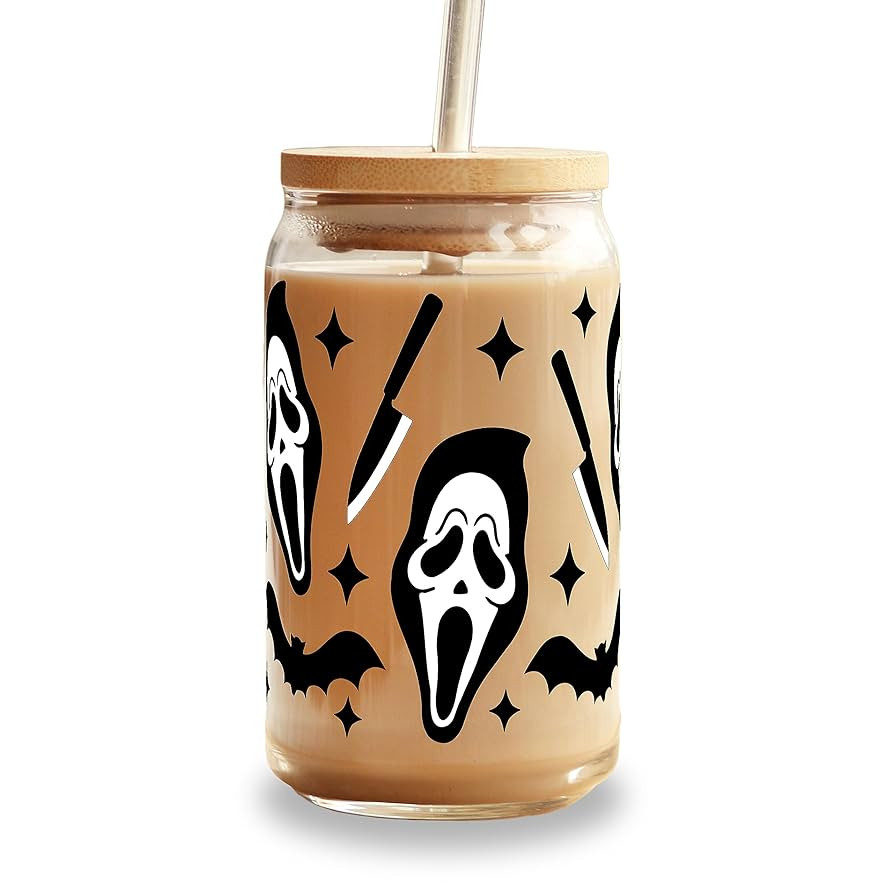 Scream Halloween Cute Glass Cup, Fall Iced Coffee Glass Spooky Season Gift, Halloween Themed Gift... | Amazon (US)