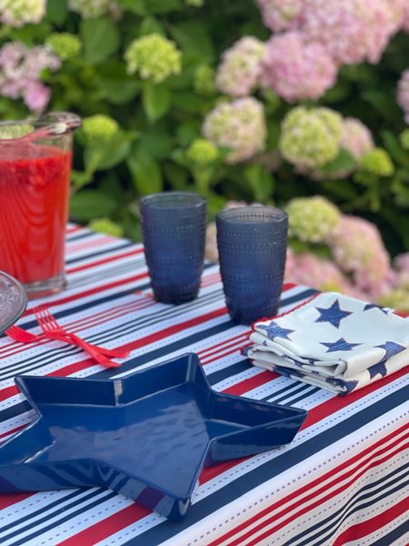 Fourth of July tablescape. 4th of July table decor. July 4th tablescape. Star shape plates. Fourth of July plate. Fourth of July tablecloth. 4th of July napkins. Glass pitcher. Blue hobnail glasses. Red white and blue tablecloth. Stars and Stripes. Wayfair finds. Wayfair home. ❤️🤍💙

#LTKSeasonal #LTKFind #LTKhome