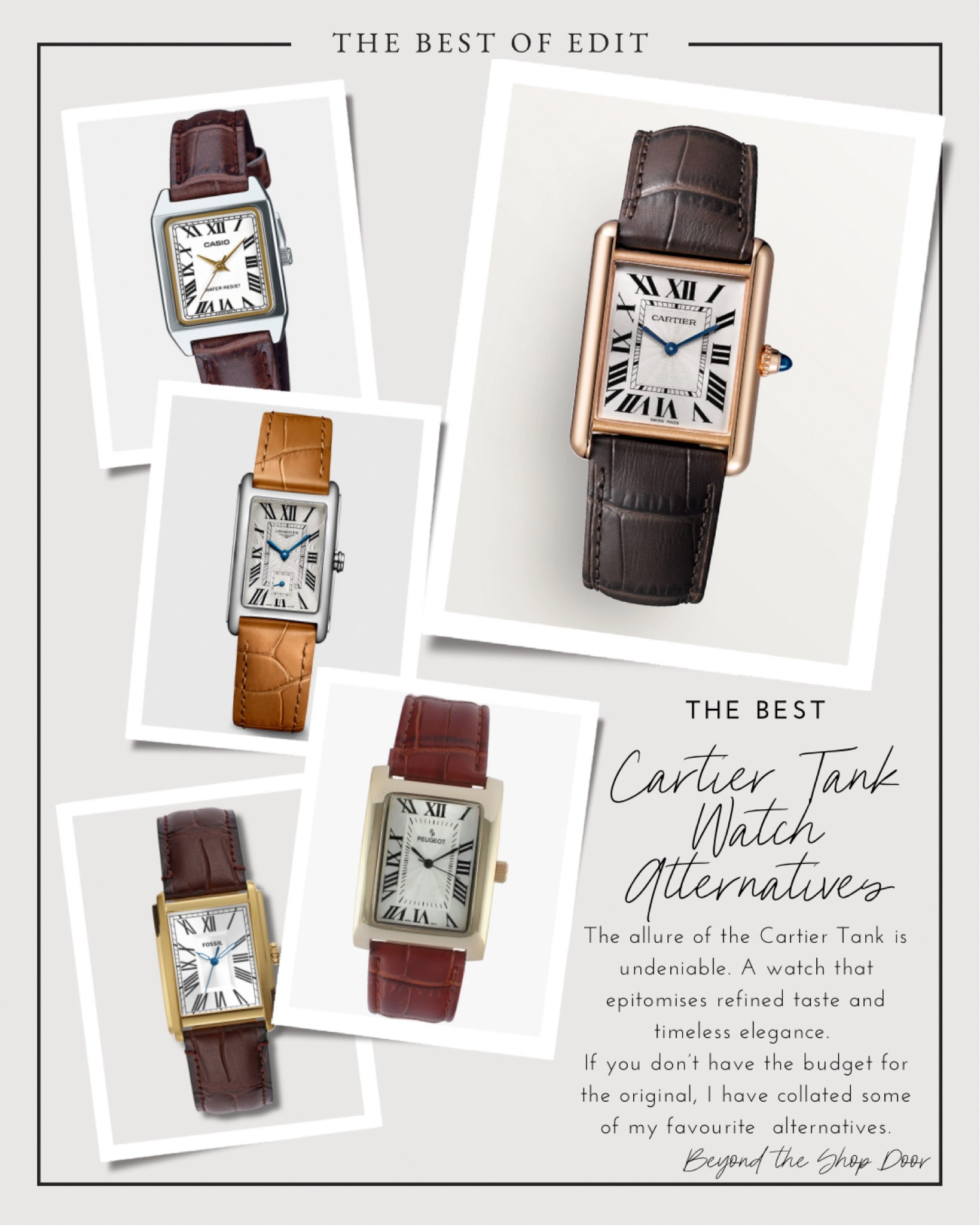 
The Best Cartier Tank Watch Alternatives - Brown Leather

The allure of the Cartier Tank is undeniable. A watch that epitomises refined taste and timeless elegance. 

If you don’t have the budget for the original, I have collated some of my favourite alternatives.


#LTKGiftGuide #LTKOver40 #LTKStyleTip