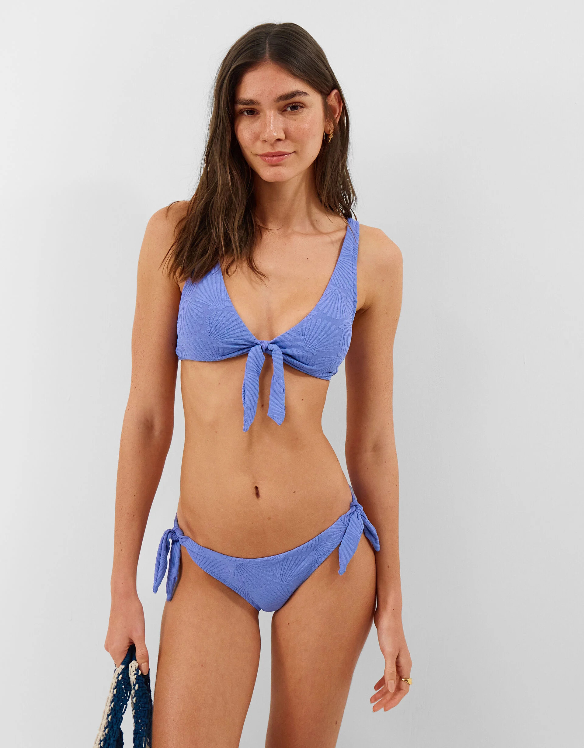 Shell Embossed Tie Side Bikini Bottoms Blue | Accessorize (Global)