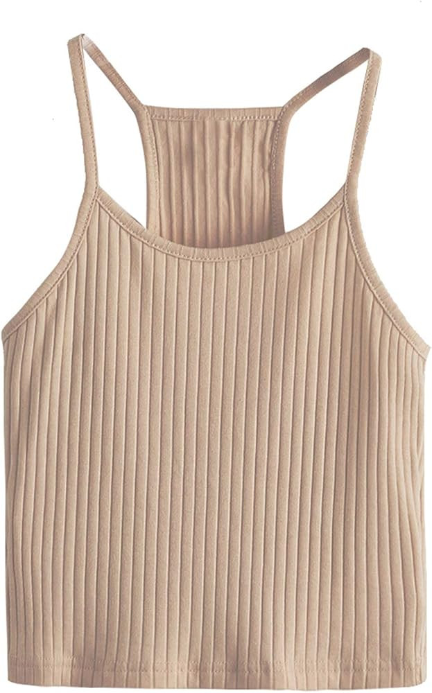 SheIn Women's Summer Basic Sexy Strappy Sleeveless Racerback Crop Top | Amazon (US)