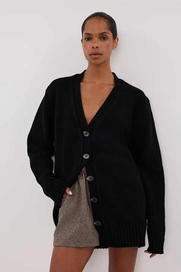 ZOE BLACK LONGLINE CARDIGAN | DISSH