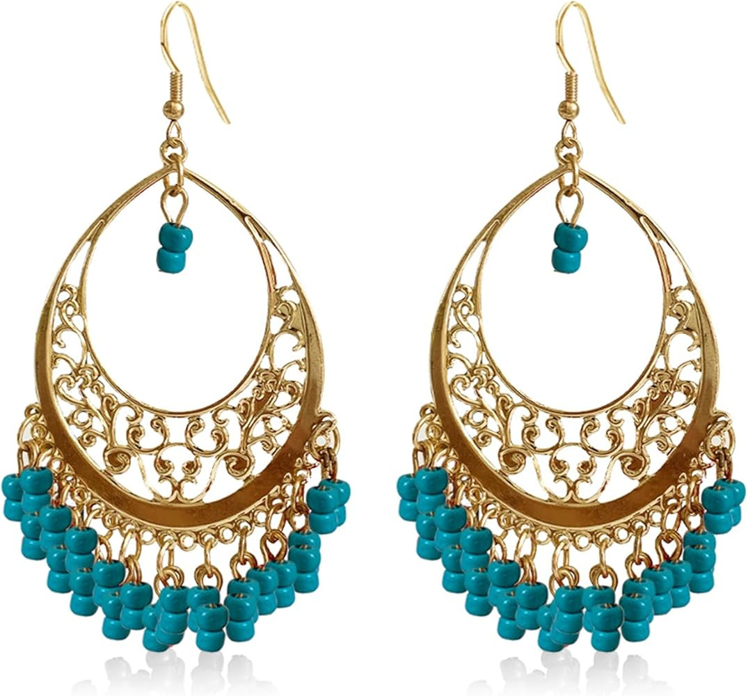 Handmade Creative Colorful Bohemian Chandelier Teardrop Bead Dangle Drop Earrings Ethnic Gypsy Be... | Amazon (US)