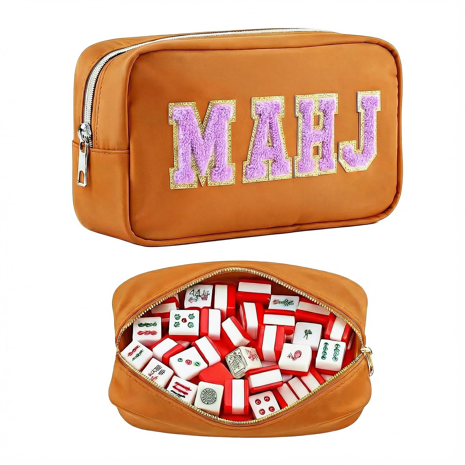 Mahjong Tile Bag – Brown Waterproof American Mahjong Case for 166 Standard Tiles, Portable Empt... | Amazon (US)