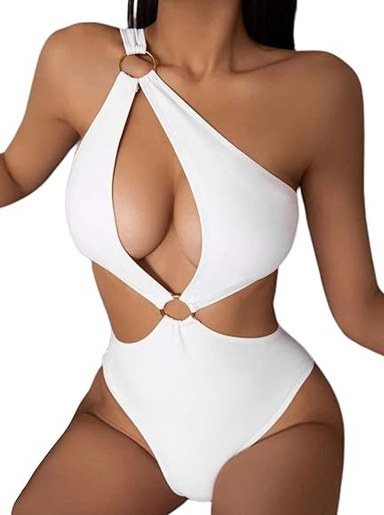 Hilinker Women's O-Ring Cutout Halter One Piece Swimsuit High Cut Bathing Suit | Amazon (US)