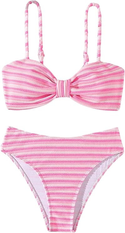 SOLY HUX Women's Bikini Sets Striped Bowknot Bathing Suits Spaghetti Strap Two Piece Swimsuit | Amazon (US)