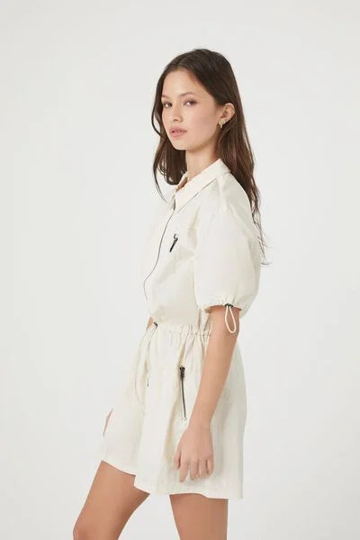 Nylon Zip-Up Toggle Romper | Forever 21