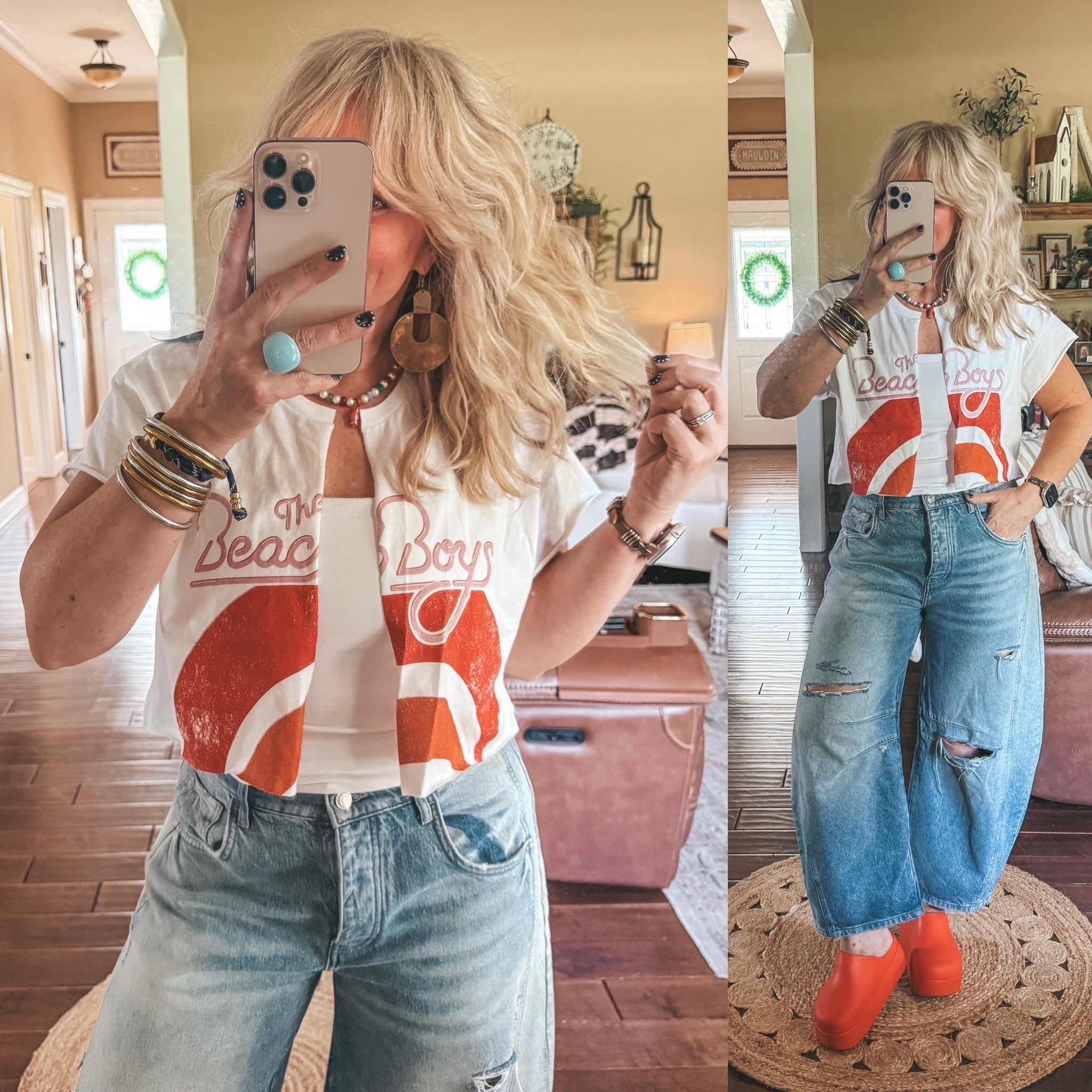 Love how this cut front tee turned out after I cut length off too! It’s from Amazon and a size L
My jeans I sized down one in. 
Tube top is a medium 
Crocs I size down too
✨My beaded 🐠 necklace is @shopbeljoy save with code MANDIE

#LTKOver40