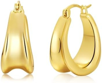 Chunky Hoop Earrings for Women, Small Hypoallergenic Earrings with S925 Silver Posts, 18K Gold & ... | Amazon (US)