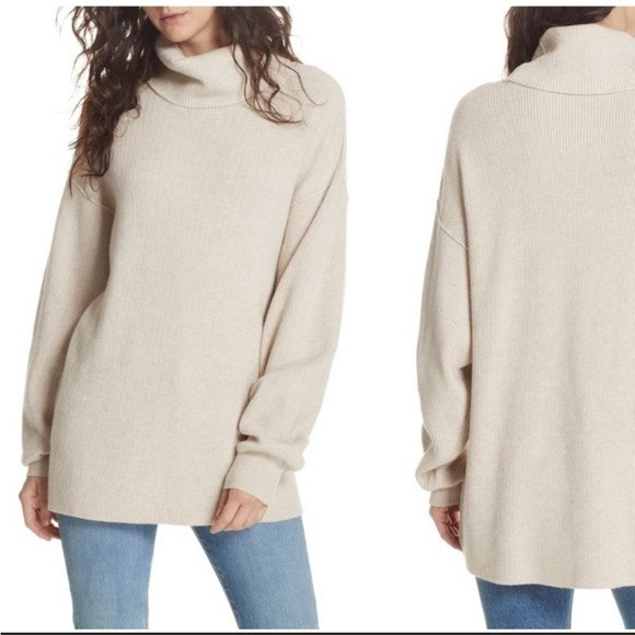 Womens Free People Oatmeal Oversized Turtleneck Sweater | Poshmark
